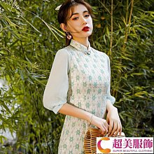 中長款旗袍系列傳統服飾改良式旗袍 洋裝禮服 洋裝新款素雅復古中國風米色中長款年輕款改良洋裝A大啊-麗莎服飾 歷史價格詳細信息