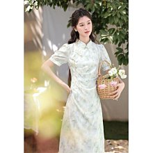 淺綠色旗袍 秋冬複合蕾絲洋裝 中長七分袖日常改良古早旗袍-麗莎服飾 歷史價格詳細信息
