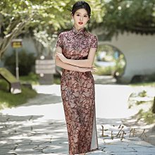 上海佳人　平價旗袍唐裝　全新中國風薄款改良式仿絲印花短袖開岔長旗袍／CQ11／紫色 歷史價格詳細信息