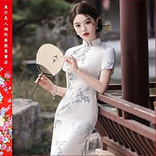 【台灣出貨】 新款印花旗袍雙層年輕款少女感修身顯瘦氣質長款清新／6876( 綠色)  ????東方美人???? 歷史價格詳細信息