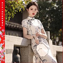 【台灣出貨】 新款印花旗袍雙層年輕款少女感修身顯瘦氣質長款清新／6876( 綠色)  ????東方美人???? 歷史價格詳細信息