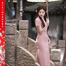 【台灣出貨】 新款印花旗袍雙層年輕款少女感修身顯瘦氣質長款清新／6876( 綠色)  ????東方美人???? 歷史價格詳細信息