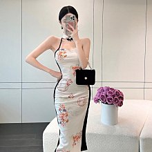 改良旗袍高級優雅年輕款氣質少女藍色復古洋裝2023年新款女裝緊身顯瘦顯白洋裝~躍野好物~ 歷史價格詳細信息