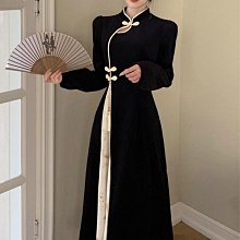 大碼復古新中式國風長袖連衣裙女2024春秋新款改良旗袍荷葉邊短裙 歷史價格詳細信息