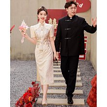 旗袍敬酒服新娘長袖高端復古改良紅色蕾絲結婚禮服女秋訂婚洋裝~乾乾好物~ 歷史價格詳細信息