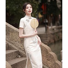 新中式2024夏季新款旗袍國風少女款印花旗袍加襯女裝連衣長裙喜慶宴會演出女漢服／1045／如圖花色／上海佳人平價旗袍唐裝店 歷史價格詳細信息