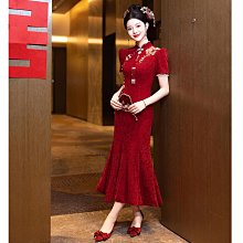 敬酒服新娘2024新款夏季紅色訂婚禮服裙重手工回門服小個子晚禮服 歷史價格詳細信息