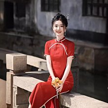 旗袍紅色旗袍敬酒服新娘訂婚禮服裙輕奢小眾高端新中式端莊大氣連衣裙 歷史價格詳細信息