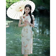 短袖旗袍 旗袍洋裝 改良旗袍 改良旗袍2023年春夏新款雪紡荷花袖素雅年輕款少女長款優雅連衣裙728 LS004 歷史價格詳細信息