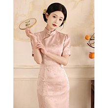 旗袍新中式旗袍女日常可穿粉色訂婚衣禮服小個子敬酒服新娘便裝連衣裙 歷史價格詳細信息