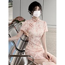 短袖旗袍 旗袍洋裝 改良旗袍 粉色旗袍2024新款改良年輕款高端氣質古法半開襟新中式文藝長款女546 LS004 歷史價格詳細信息