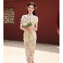 短袖旗袍 旗袍洋裝 改良旗袍 新中式旗袍2024新款女夏季改良氣質連衣裙中國風茶服奧黛素雅長款246 LS004 歷史價格詳細信息