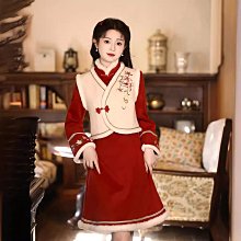 旗袍洋裝 紅色旗袍 改良旗袍 改良旗袍敬酒服新娘2023新款短款小個子刺繡金絲絨結婚禮服女秋季351 LS004 歷史價格詳細信息