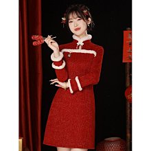 旗袍洋裝 紅色旗袍 改良旗袍 改良旗袍敬酒服新娘2023新款短款小個子刺繡金絲絨結婚禮服女秋季351 LS004 歷史價格詳細信息