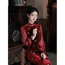 敬酒服新娘絲絨長袖結婚酒紅色小個子高級感訂婚魚尾禮服裙女冬季~乾乾好物~ 歷史價格詳細信息