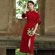 旗袍洋裝 紅色旗袍 改良旗袍 改良旗袍敬酒服新娘2023新款短款小個子刺繡金絲絨結婚禮服女秋季351 LS004 歷史價格詳細信息