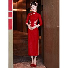 旗袍洋裝 紅色旗袍 改良旗袍 改良旗袍敬酒服新娘2023新款短款小個子刺繡金絲絨結婚禮服女秋季351 LS004 歷史價格詳細信息