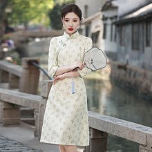 蕾絲七分袖中長款日常旗袍 復古民國風經典清新少女改良式時尚修身顯瘦連身裙洋裝 美麗優雅風-風韻(米)-水水女人國 歷史價格詳細信息