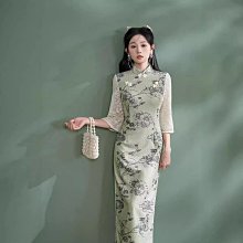 改良式旗袍 七分袖旗袍洋裝 改良旗袍 長款旗袍 2024年秋季新款改良旗袍日常修身雕花絨年輕款日常國風波點綠色女 XL006 歷史價格詳細信息