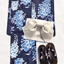 01 日本和服浴衣高品質  藍色系古典花色紫藤 歷史價格詳細信息