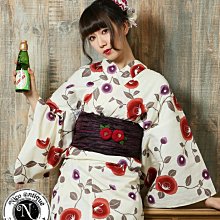 01 日本全棉正統和服浴衣 條紋打底 椿花顯高貴而可愛 古典 歷史價格詳細信息
