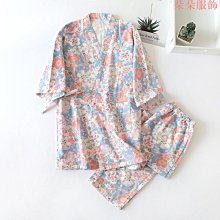 七分袖純棉睡衣套裝夏季可外穿女士色織睡衣褲雙層全棉紗布家居服 歷史價格詳細信息