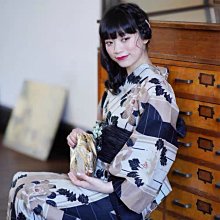 01 日本全棉正統和服浴衣 條紋打底 椿花顯高貴而可愛 古典 歷史價格詳細信息