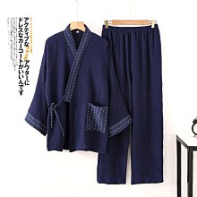 和服睡衣 日式睡衣 春秋季男士睡衣純棉水洗家居服套裝全棉縐布日式大碼和服改良漢服 歷史價格詳細信息