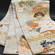 日本製 正絹 西陣織 珍珠白底 金屬光澤 繡花袋帶 桑園 古玩 輕鬆拍 歷史價格詳細信息