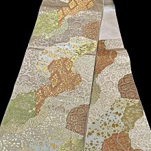 【茶】26-1102 日本和服腰帶 袋帶 金系 九百錦純金箔 歷史價格詳細信息