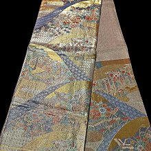 【茶】26-1102 日本和服腰帶 袋帶 金系 九百錦純金箔 歷史價格詳細信息