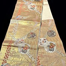 【茶】26-1102 日本和服腰帶 袋帶 金系 九百錦純金箔 歷史價格詳細信息
