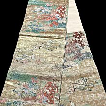 【茶】26-1102 日本和服腰帶 袋帶 金系 九百錦純金箔 歷史價格詳細信息