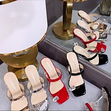 一字方頭外穿涼拖女韓版粗跟高跟時裝拖鞋-鑫星精選 歷史價格詳細信息