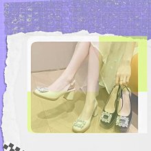 高跟鞋配裙子洋裝粗跟方頭包頭蝴蝶結瑪麗珍鞋一字帶夏不累腳晚風涼鞋 歷史價格詳細信息