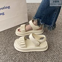 厚底涼鞋女2023年新款夏季百搭小香風魔術貼平底時尚沙灘鞋潮 歷史價格詳細信息