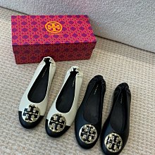 TORY BURCH CLAIRE 皮革LOGO拼色芭蕾平底鞋-奶茶白 歷史價格詳細信息