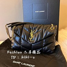 YSL LOULOU PUFFER小羊皮翻蓋鏈帶肩背/斜背包(黑/金) 歷史價格詳細信息