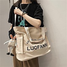帆布包 大學生 上課包 韓版ins 慵懶風 大容量 單肩包 斜挎包 小眾款 字母刺繡 托特包 大包B037-陽光優選 歷史價格詳細信息