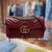 GUCCI 443497 GG Marmont 金屬LOGO翻蓋肩/斜背鍊包.紅 歷史價格詳細信息