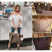 媽媽包 LV neverfull 14 Louis Vuitton 托特包 咖 棋盤格 紅內裡 歷史價格詳細信息