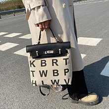 韓版字母印花帆布包 ig超火 休閒大容量帆布袋 手提包 女生斜背包 時尚潮流百搭 環保帆布袋 學生帆布包 顯氣質-包沒煩惱 歷史價格詳細信息