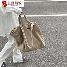 奶咖棕格子帆布包 雙面背的帆布袋 ins博主推薦的慵懶風單肩包-惠誠小屋 歷史價格詳細信息