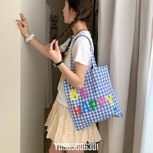 格子紋帆布單肩女包 大學生上課托特包 新潮布袋布包 日系藝文休閒包 通勤帆布包 簡約質感斜揹包 大容量大包包女-包沒煩惱 歷史價格詳細信息