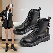 女鞋 黑色馬丁靴女新款秋季英倫風短靴厚底粗跟機車靴子女網紅爆款 歷史價格詳細信息