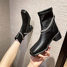 女鞋靴秋冬新款百搭中靴尖頭細跟高跟馬丁靴針織彈性靴襪靴 歷史價格詳細信息