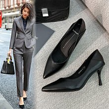 下殺-高跟鞋高跟細跟軟皮舒適黑色職場工作鞋女百搭真皮四季單鞋尖頭女士皮鞋 歷史價格詳細信息