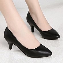 下殺-高跟鞋云穎百麗真軟皮職業工作鞋女尖頭細跟高跟單鞋春秋黑色中跟上班鞋 歷史價格詳細信息
