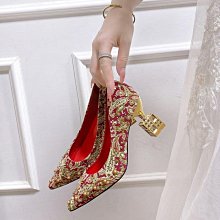 紅色新娘鞋婚鞋2024新款秋季溫柔女鞋子淺口方頭平底單鞋女法式鞋 歷史價格詳細信息