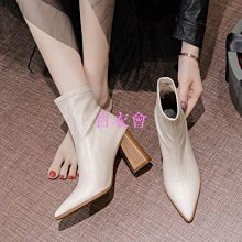 靴子 尖頭粗跟馬丁靴高跟鞋短靴特大號40 41 42 43 44 特大碼女靴 歷史價格詳細信息